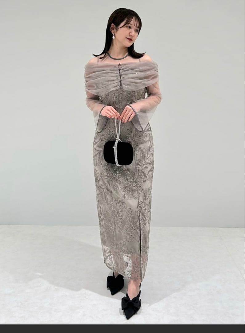 ★美品★Lejaチュールオフショルダー花柄OP結婚式お呼ばれワンピース/Sサイズ