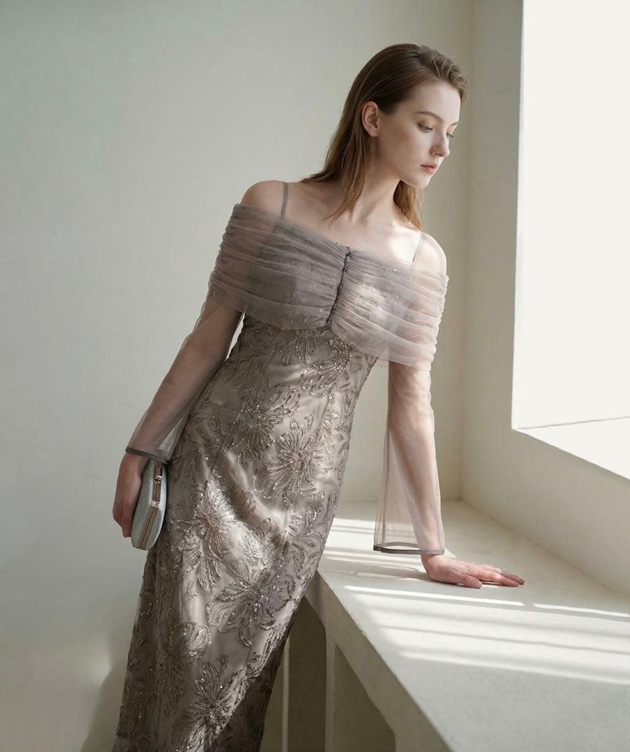 ★美品★Lejaチュールオフショルダー花柄OP結婚式お呼ばれワンピース/Sサイズ