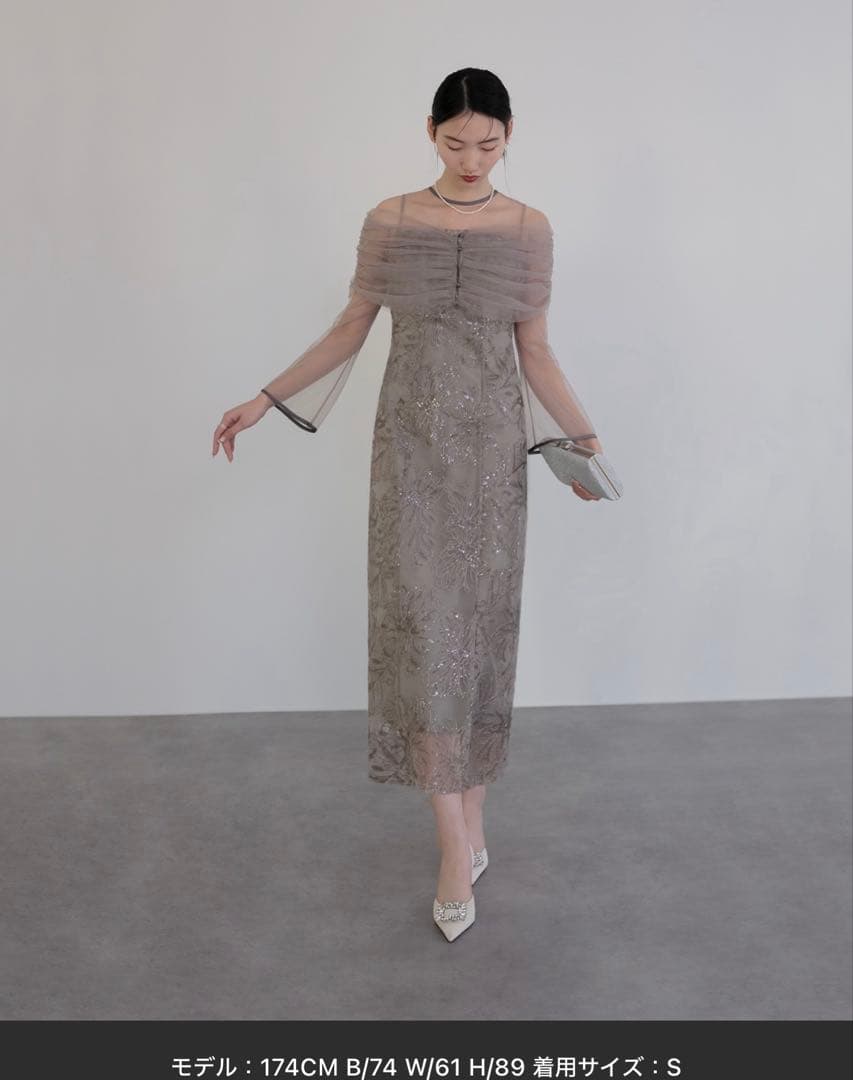 ★美品★Lejaチュールオフショルダー花柄OP結婚式お呼ばれワンピース/Sサイズ