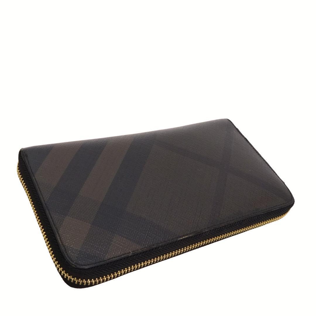 本物 良品 ■バーバリー■ノバチェック ブラウン ラウンドファスナー長財布