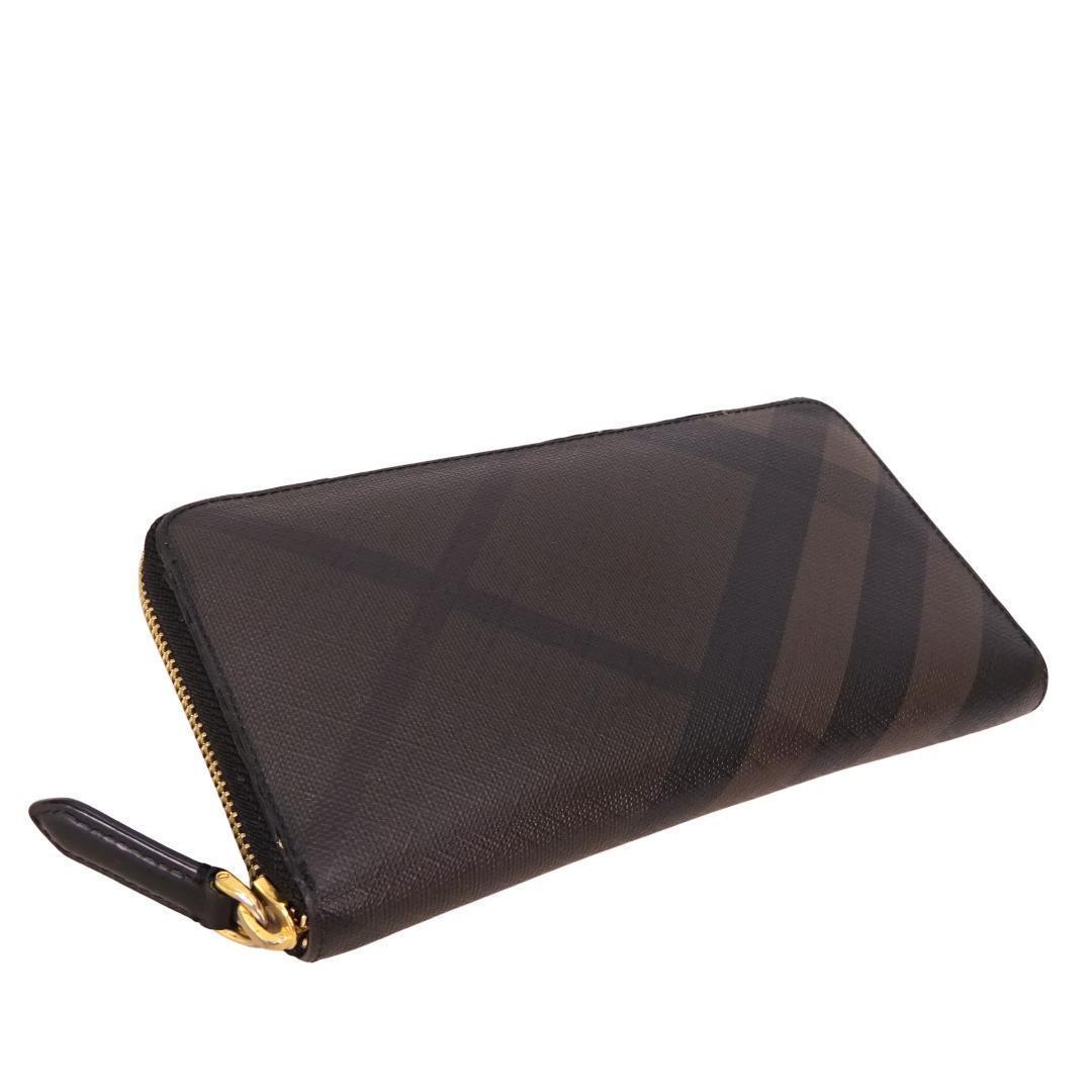 本物 良品 ■バーバリー■ノバチェック ブラウン ラウンドファスナー長財布