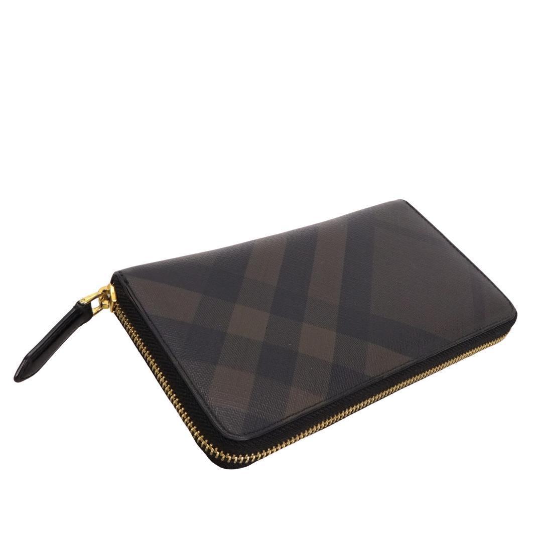 本物 良品 ■バーバリー■ノバチェック ブラウン ラウンドファスナー長財布