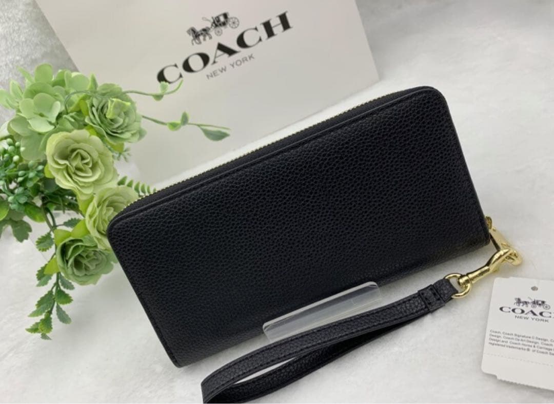 新品 COACH コーチ 長財布 ブラックミッドナイト アコーディオン