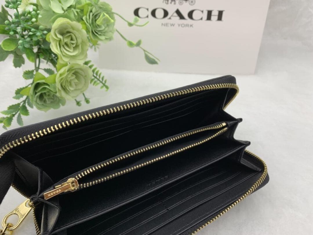 新品 COACH コーチ 長財布 ブラックミッドナイト アコーディオン