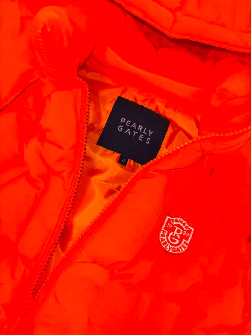 （超美品）パーリーゲイツ、蛍光オレンジシリーズ、ダウン素材、セットアップ