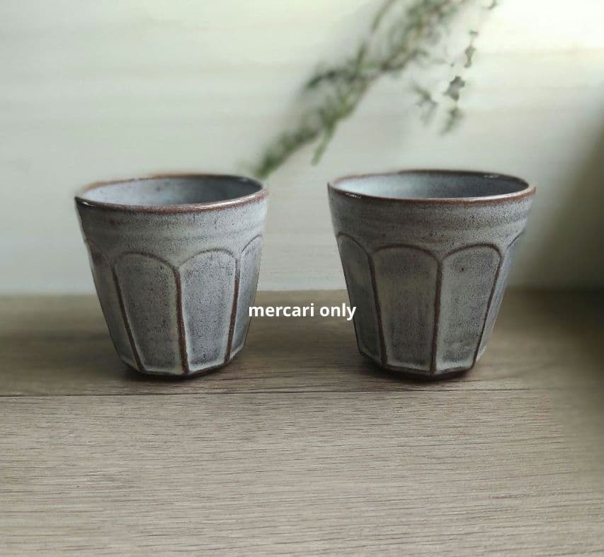 【じゅんさま専用です】薄灰茶　象嵌リーフ深皿26.5cm2枚・湯のみ二つ