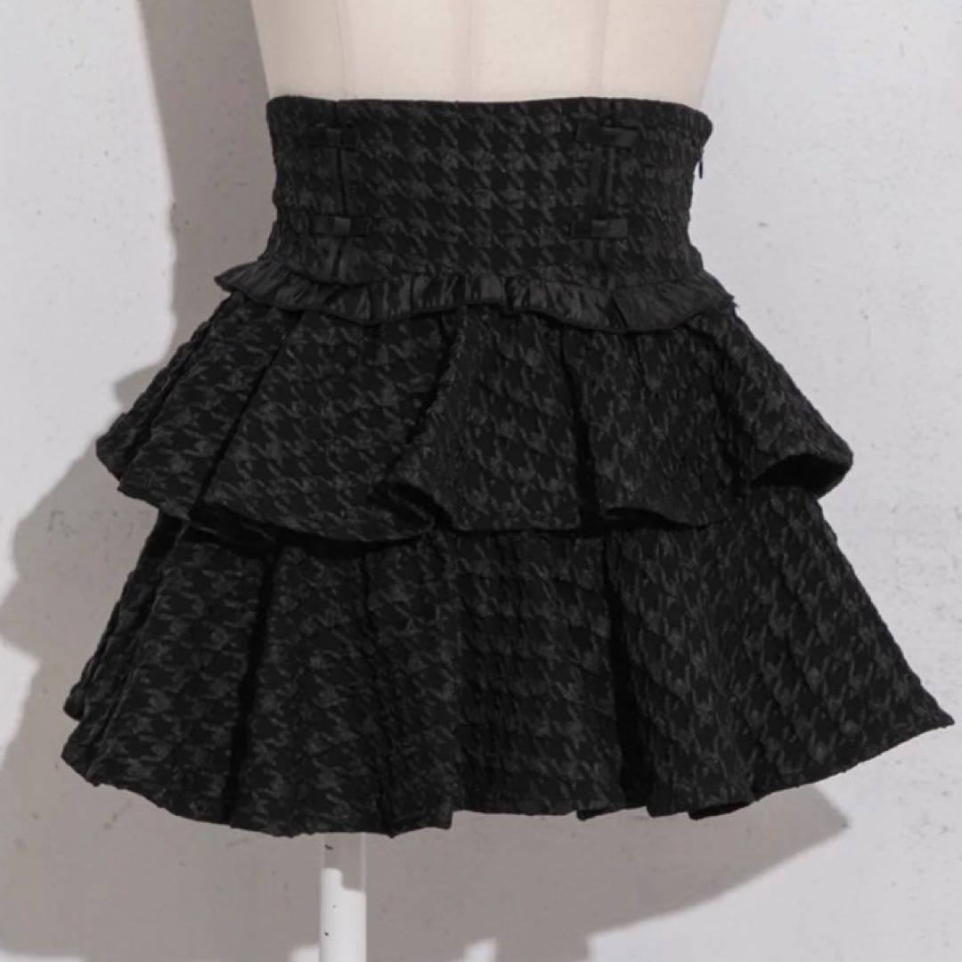 pium ピゥム ティアードフリルドーリーミニスカート ブラックミックス 美品