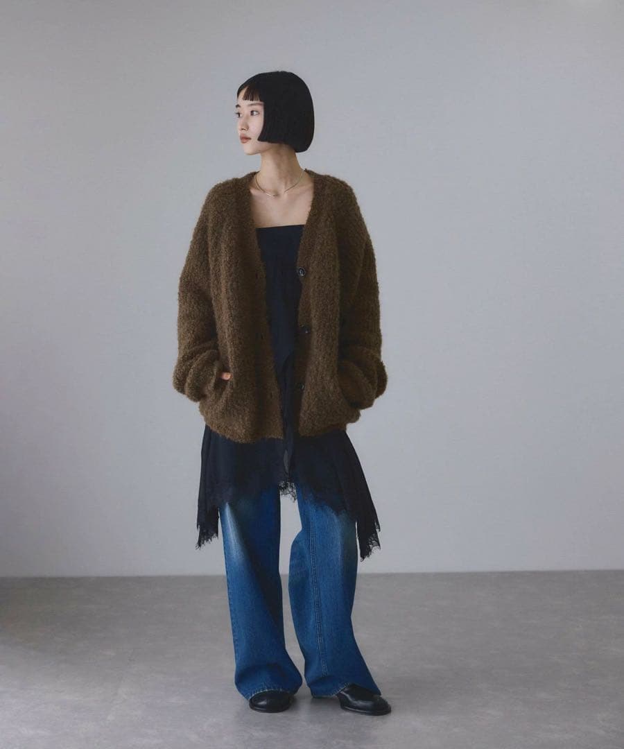 【美品】ADAM ET ROPE' /モヘヤウールニットカーディガンブルゾン