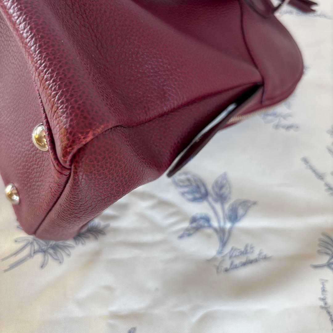 ふ*ん様 ロンシャン2WAYバッグ　シボ革　ワインレッド