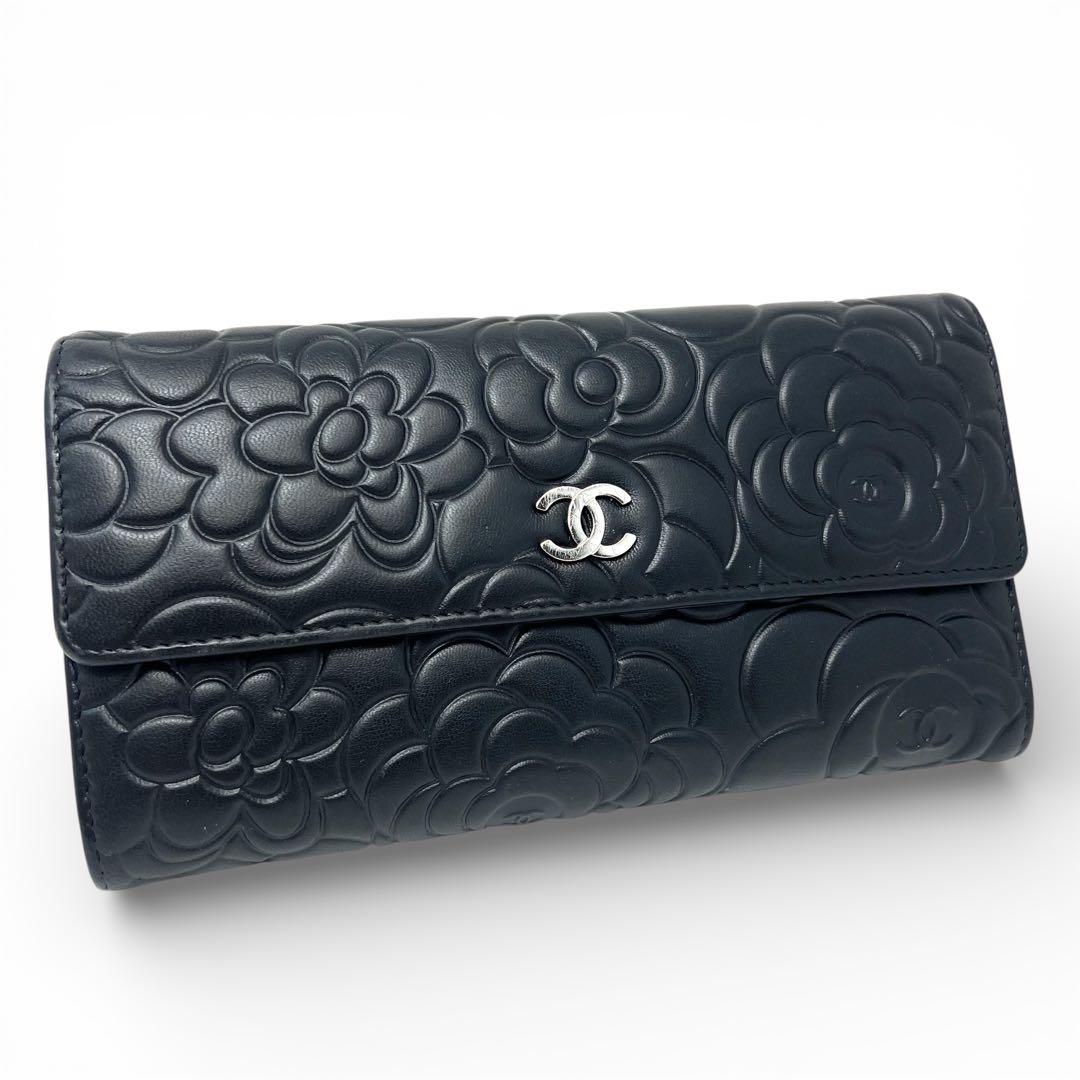 CHANEL シャネル カメリア エンボス ロングフラップウォレット 長財布
