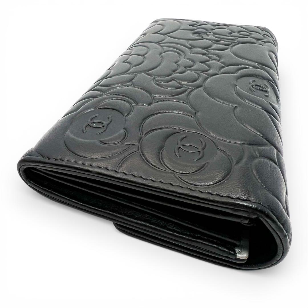CHANEL シャネル カメリア エンボス ロングフラップウォレット 長財布