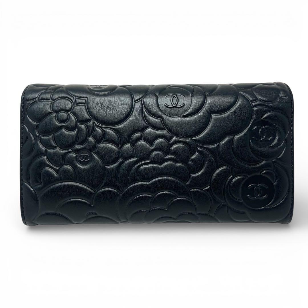 CHANEL シャネル カメリア エンボス ロングフラップウォレット 長財布