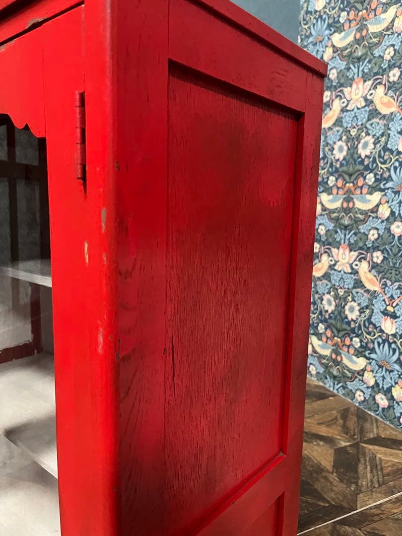 terupu＊赤 ガラスキャビネット 昭和レトロ 当時物 インテリア 水屋