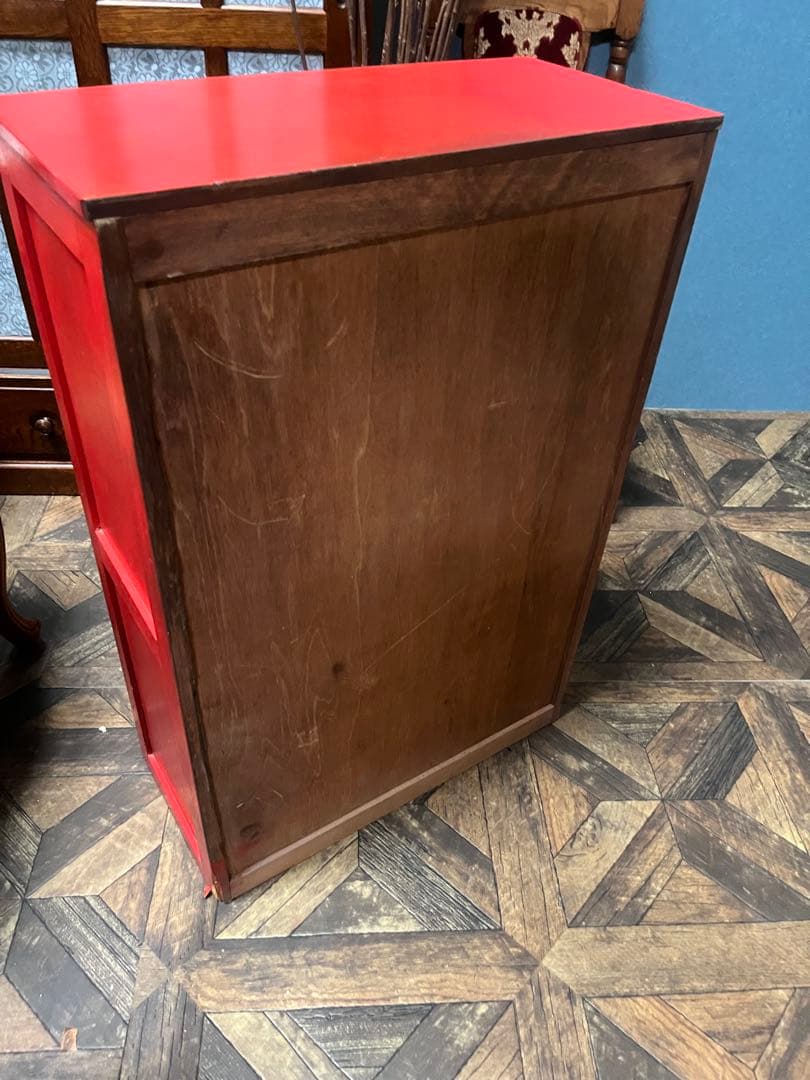 terupu＊赤 ガラスキャビネット 昭和レトロ 当時物 インテリア 水屋