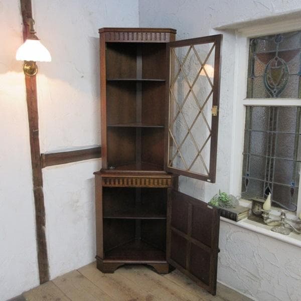 イギリス アンティーク 家具 コーナーキャビネット 飾り棚 英国 6958d