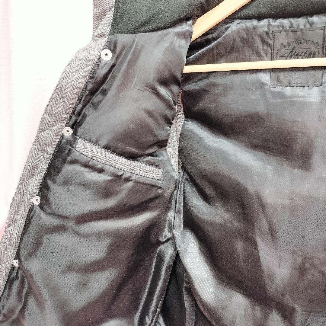 2WAY ダウンベスト Stussy ヘリンボーン モノグラム　グレー　Mサイズ