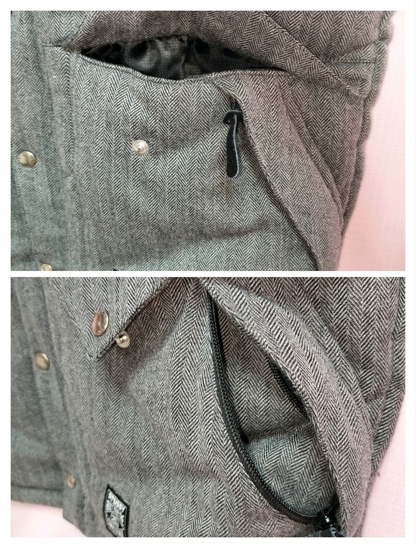 2WAY ダウンベスト Stussy ヘリンボーン モノグラム　グレー　Mサイズ