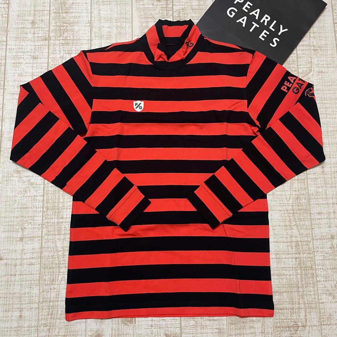 新品 パーリーゲイツ 長袖モックネック ボーダー ブラック Mサイズ（4）