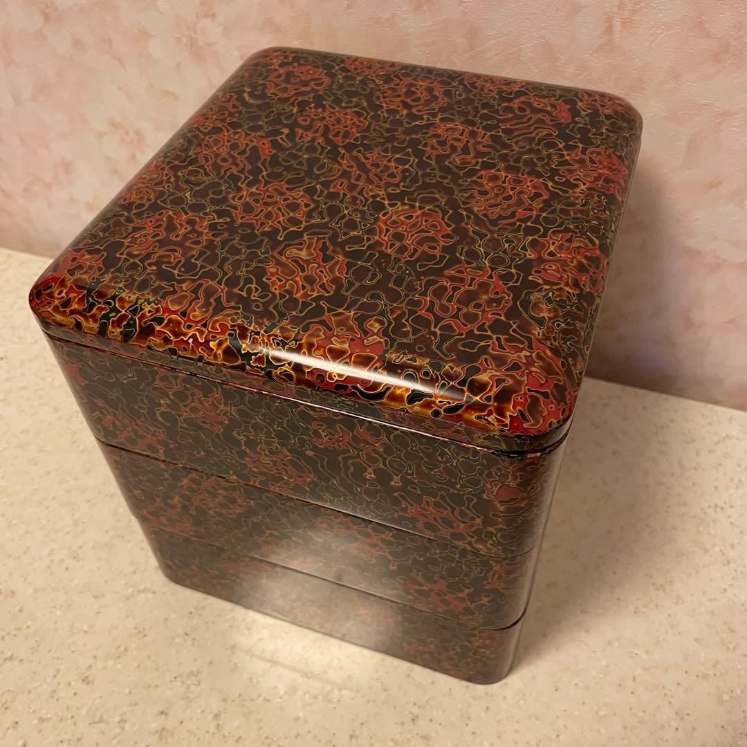 【未使用品】津軽塗 三段重 青森 唐塗 箱付 おせち お重