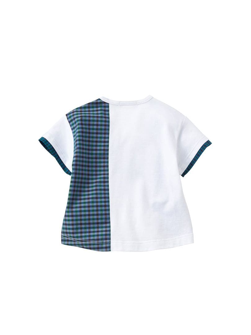 ファミリアfamilia チェック✖️ホワイト切り替えハートモチーフTシャツ