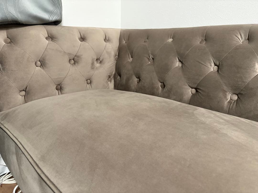 ベージュ ベルベット カウチソファ