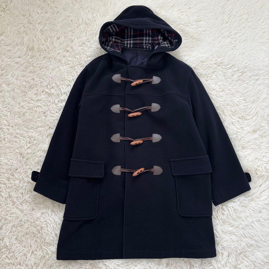バーバリーノバチェック ウール ダッフルコートキッズ150 レディースSネイビー