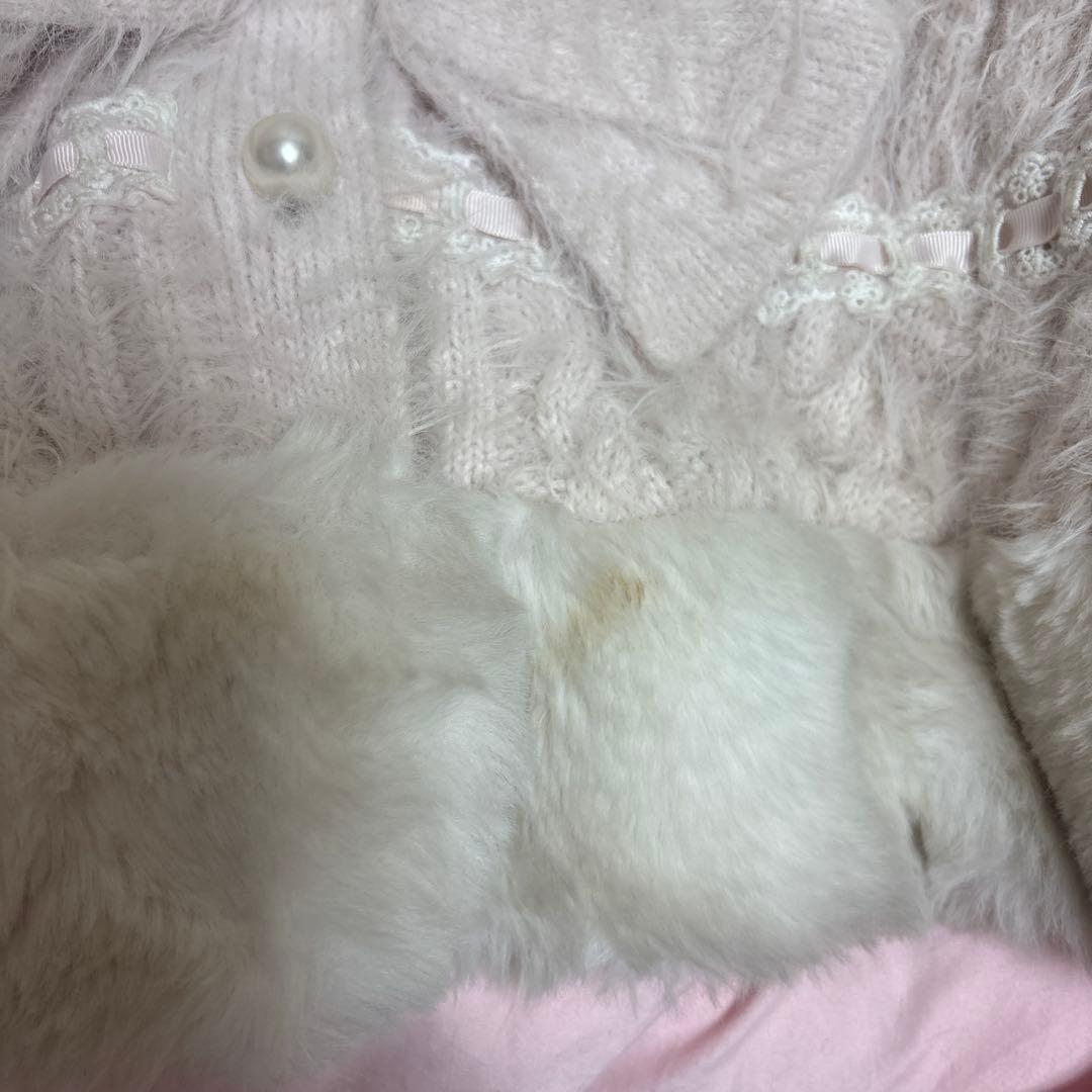 【LIZLISA】リズリサ ダブルリボンニットファーポンチョ ピンク