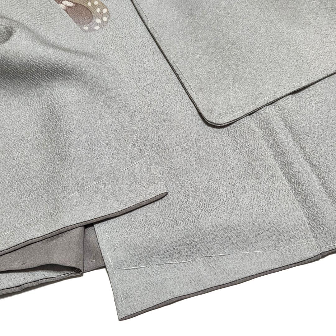 付下げ 裄丈68.5 鴛鴦 おしどり 落款 三良 丹後ちりめん 白鼠ぼかし 桜