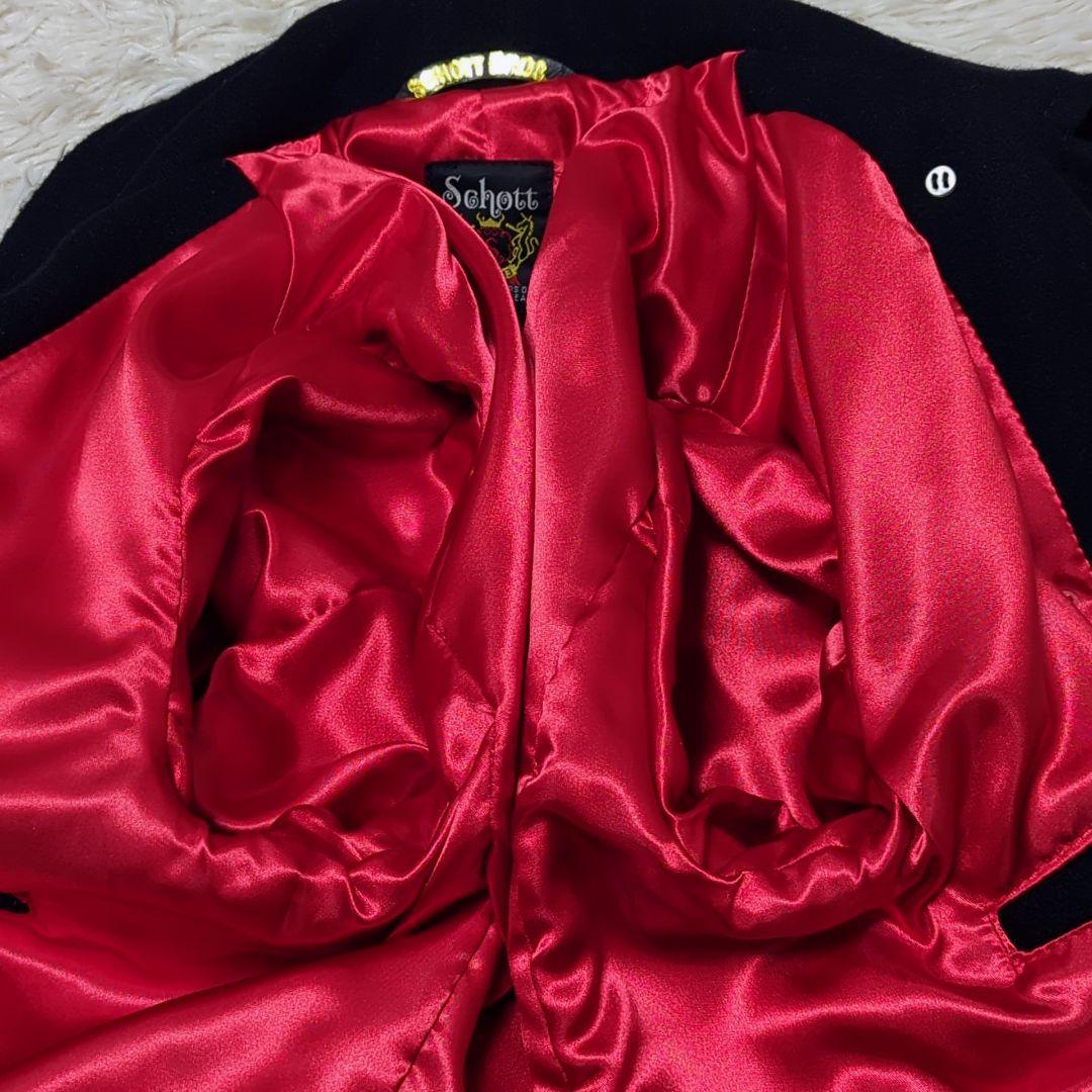 希少 美品✨ショット Pコート 黒 金ボタン レザーパイピング メルトン 38