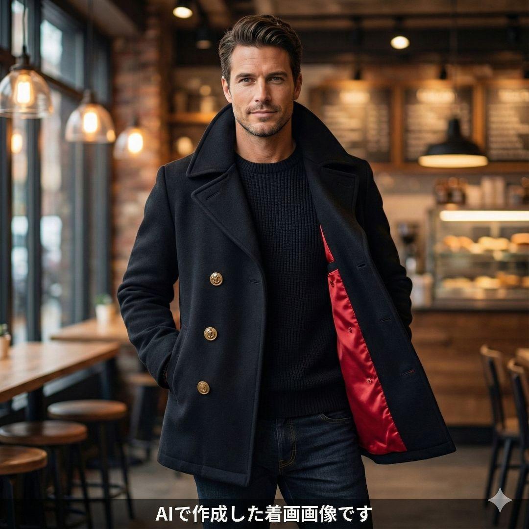 希少 美品✨ショット Pコート 黒 金ボタン レザーパイピング メルトン 38