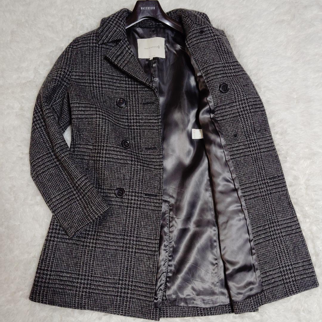 美品 マッキントッシュ グレンチェック ダブル チェスターコート 千鳥柄 38