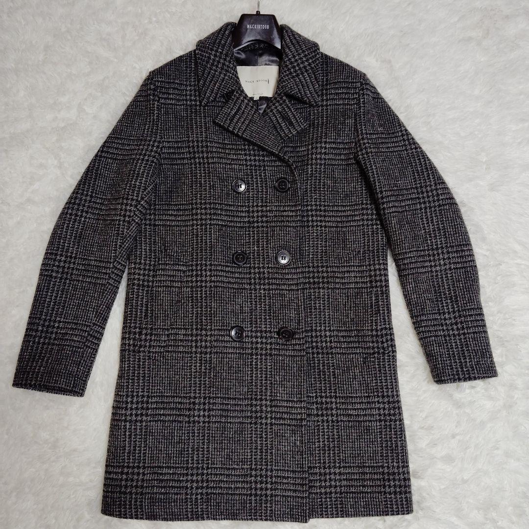 美品 マッキントッシュ グレンチェック ダブル チェスターコート 千鳥柄 38