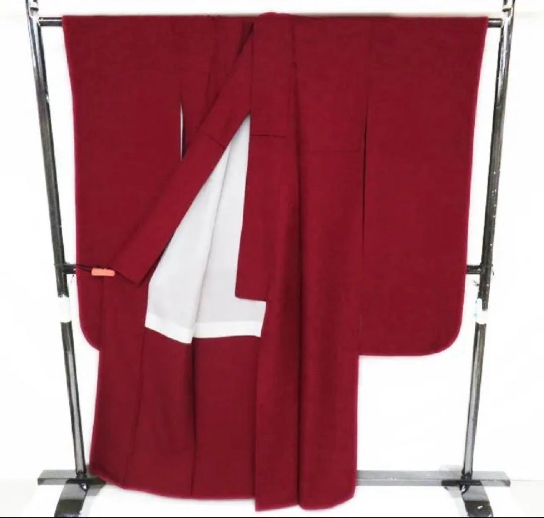 無地　振袖 着物 ワインレッド　赤