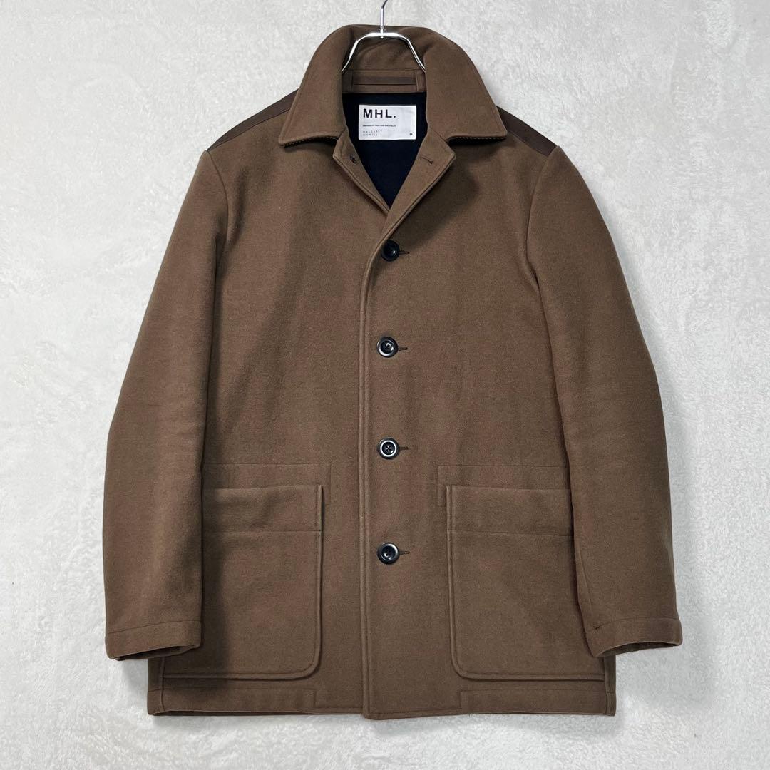 『MHL.』メルトンコート 生地切替 チンフラップ マーガレットハウエル M