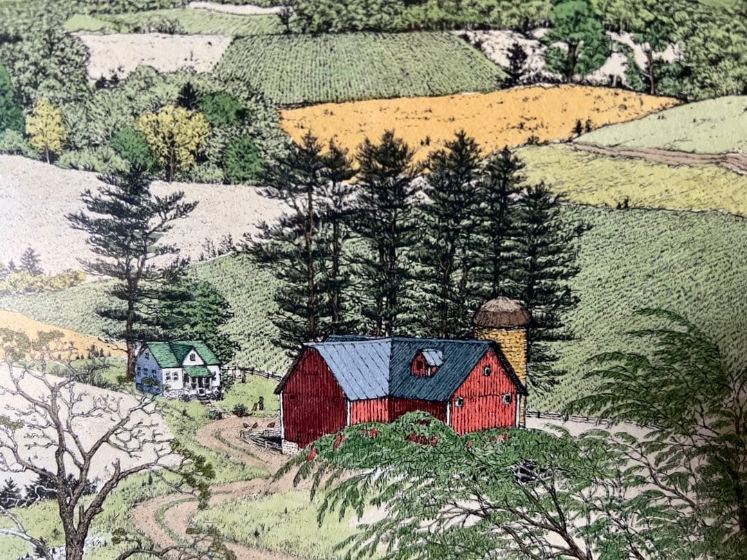 リトグラフ 手彩色 スーザン・ハント・ウォルコッツ