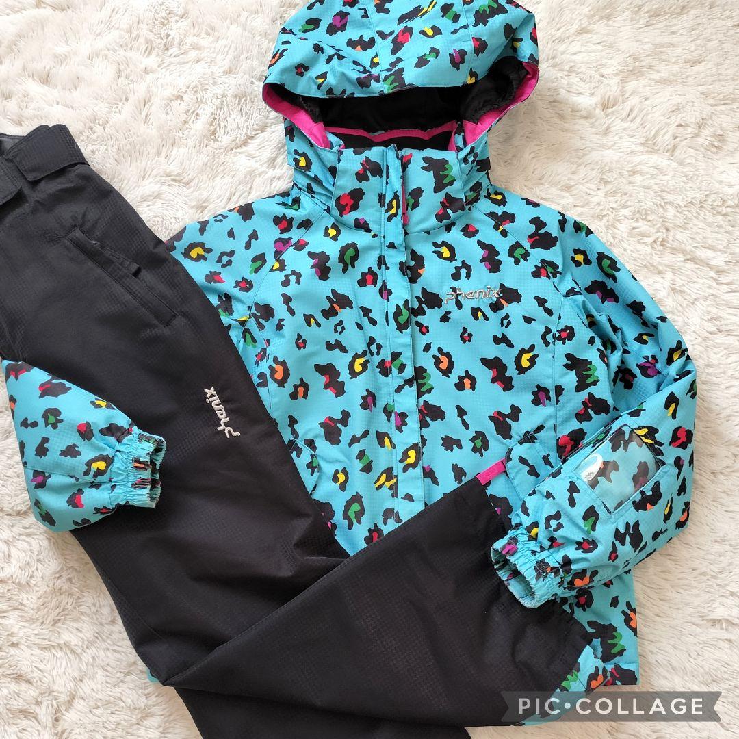 美品★Phenix スキーウェア 130 女の子♡カモフラブルー×ブラック 上下