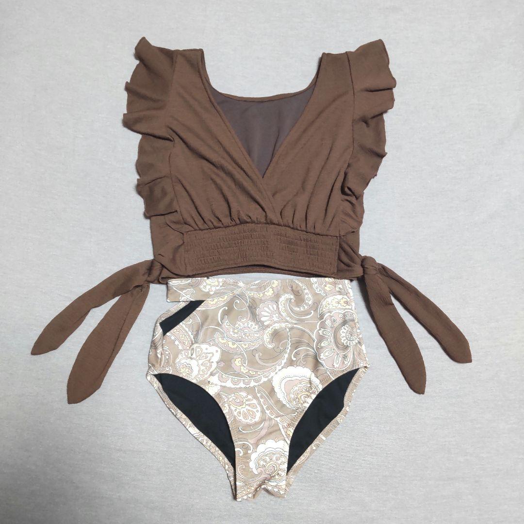 リエンダ ラッフルフリル ワイヤーカップ ビキニ 2WAY ブラウン S