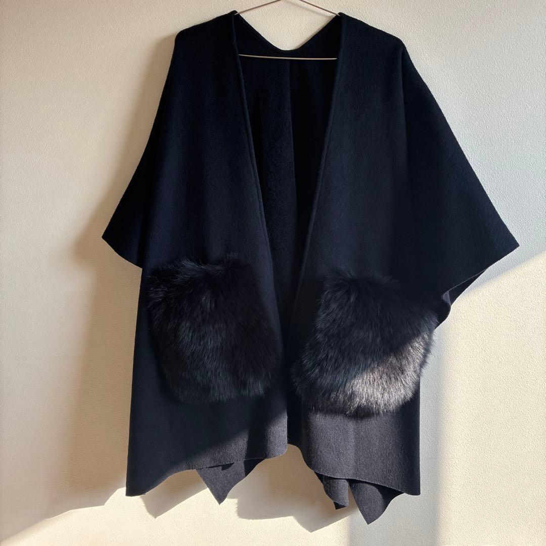 グレースコンチネンタル ポンチョファー ネイビー　コート