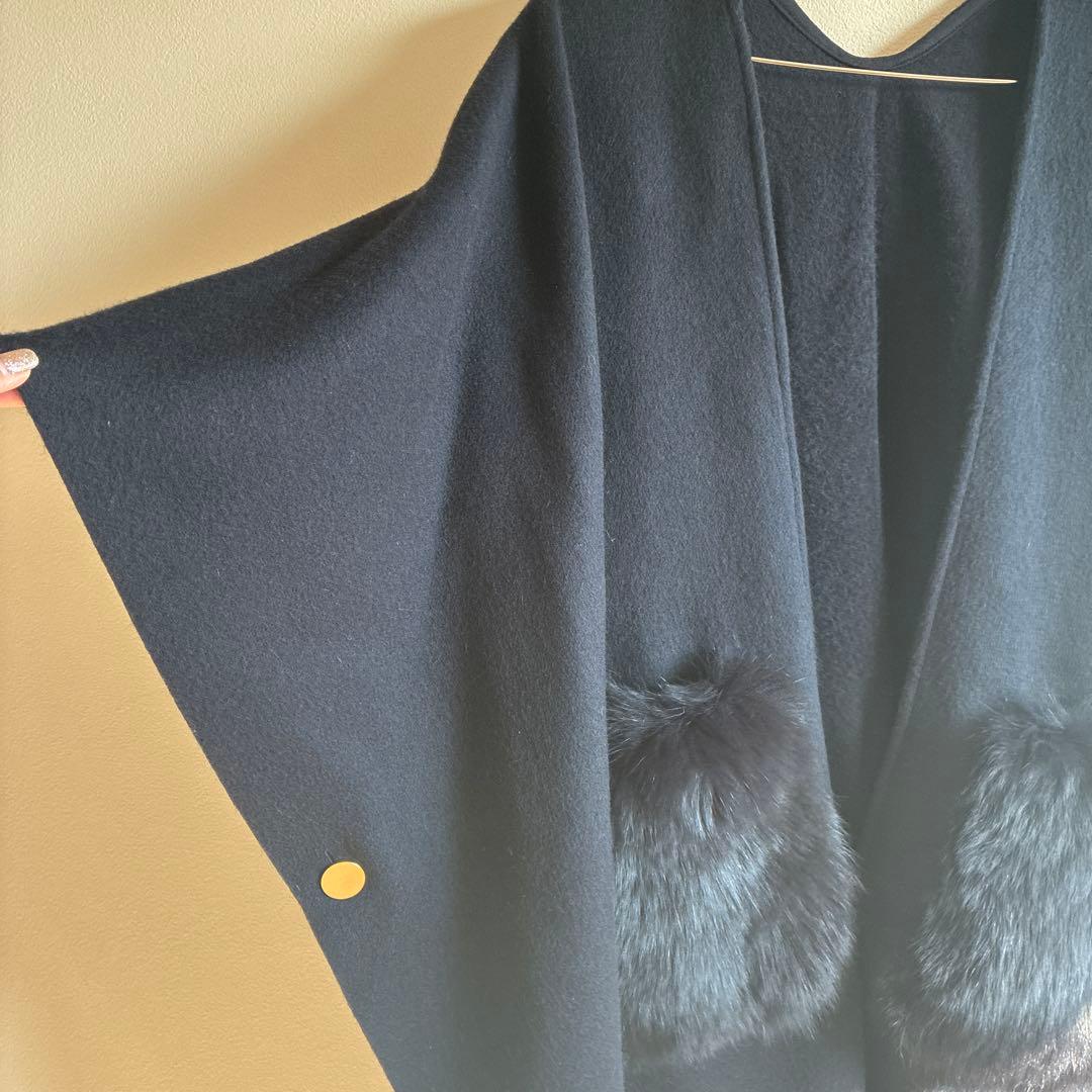 グレースコンチネンタル ポンチョファー ネイビー　コート