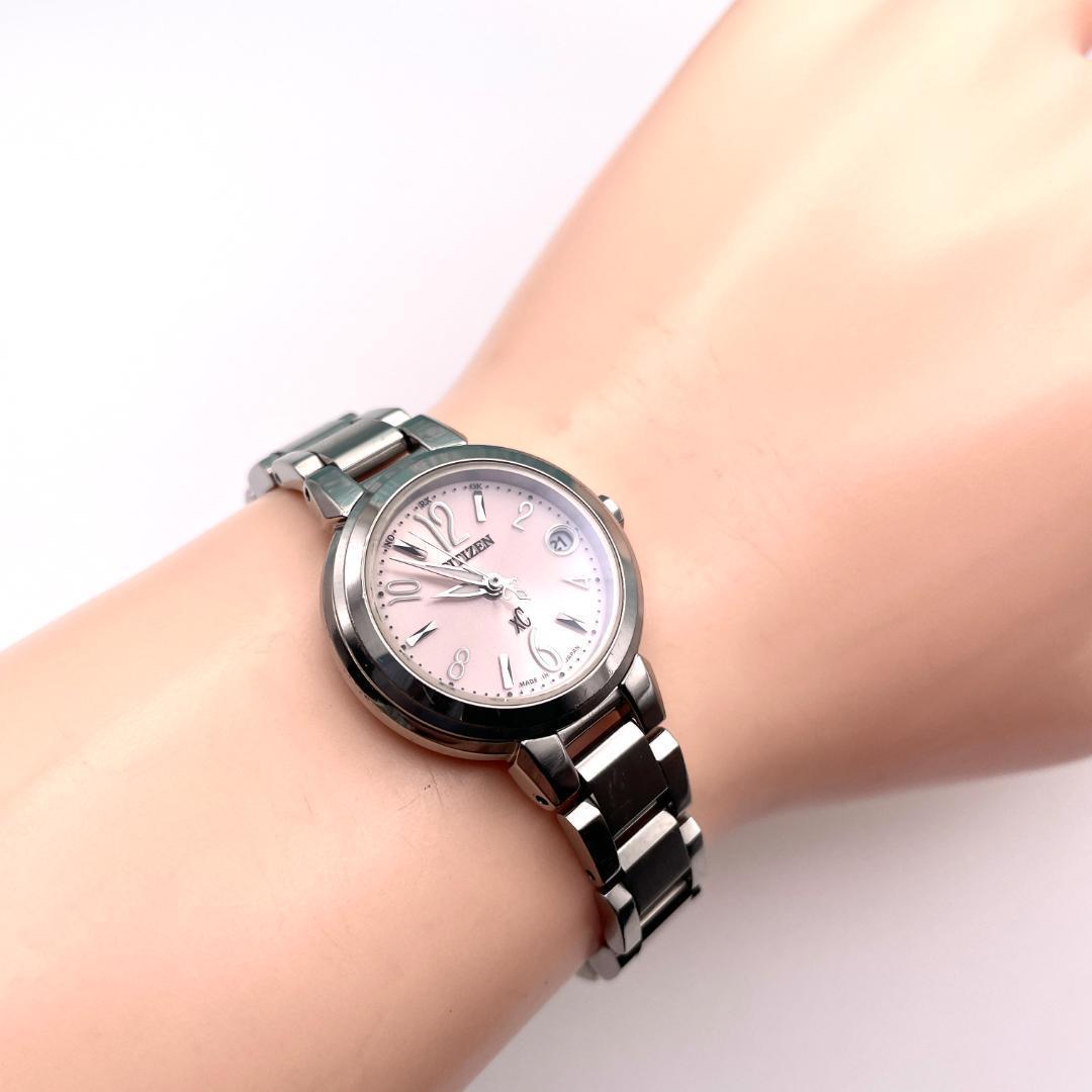 シチズン クロスシー デイト ピンク文字盤 シルバー レディース腕時計 アナログ