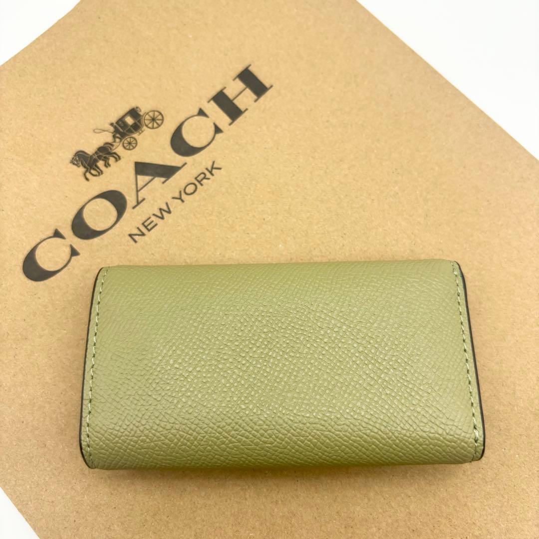 【COACH☆新品】6 リング キー ケース！クロスグレイン レザー！モス！