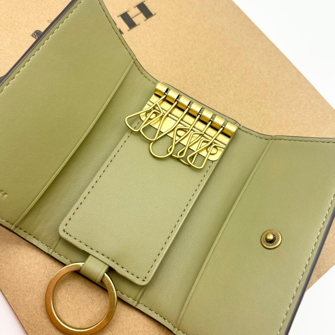 【COACH☆新品】6 リング キー ケース！クロスグレイン レザー！モス！