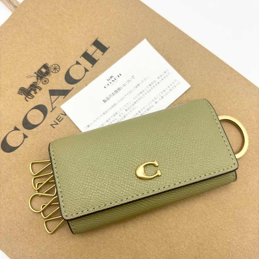 【COACH☆新品】6 リング キー ケース！クロスグレイン レザー！モス！