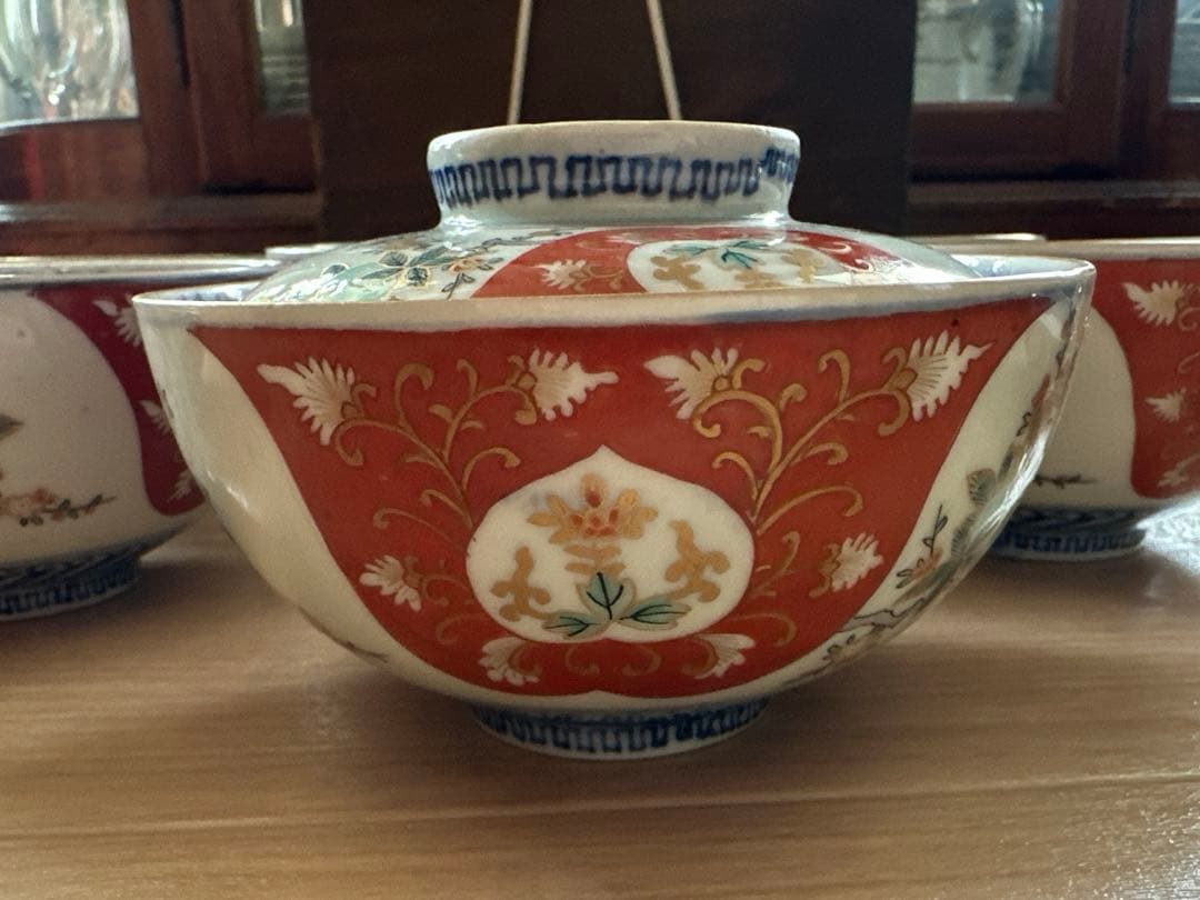 古伊万里　赤絵椀　太明年製　懐石　金彩　７客　蓋付