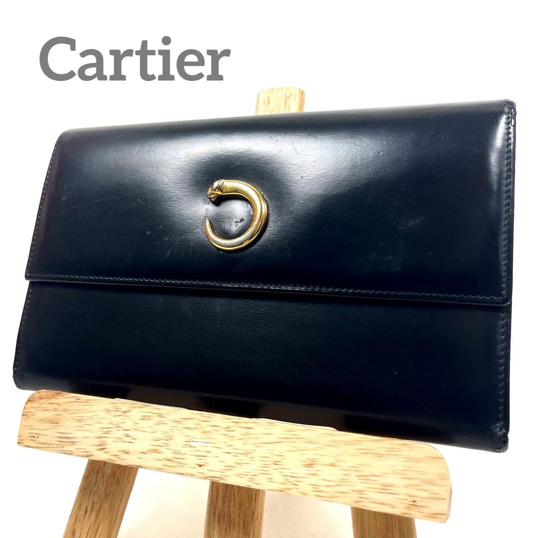 カルティエ　ゴールドパンサー　パンテール　ブラック　ミディアム　長財布　三つ折り