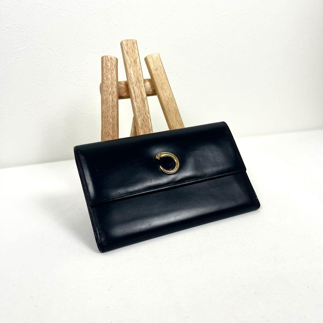 カルティエ　ゴールドパンサー　パンテール　ブラック　ミディアム　長財布　三つ折り