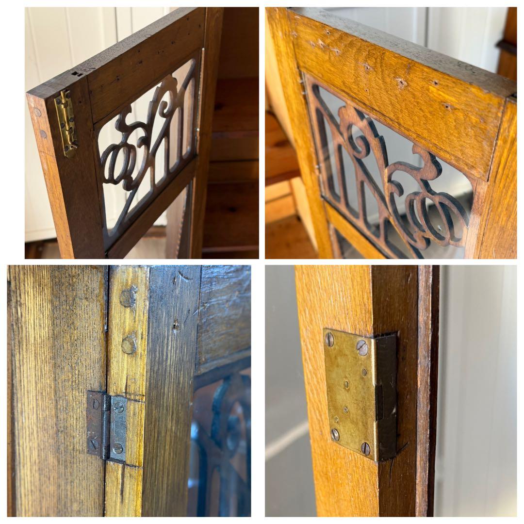 飾り棚 茶箪笥 レトロ 木製 古家具 アンティーク ゆらゆらガラス 木彫り