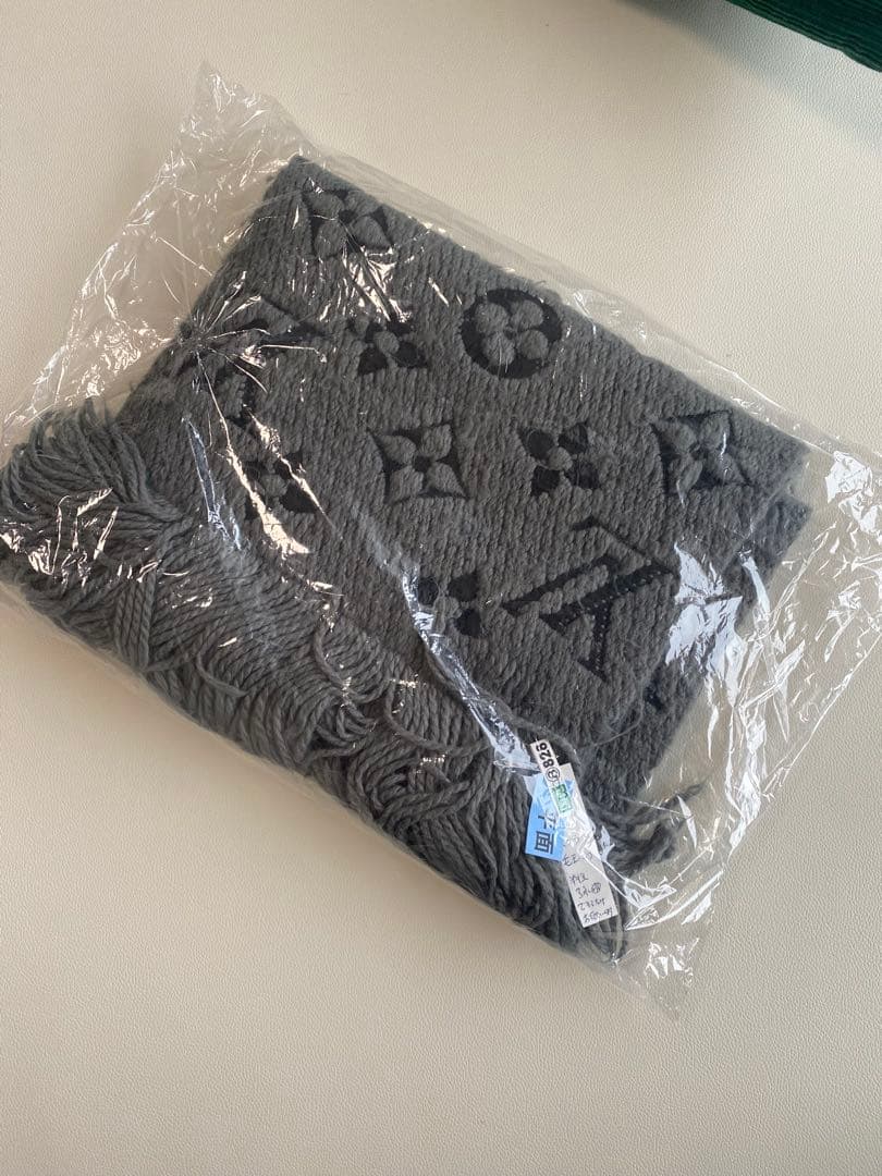 【中古品】ルイ・ヴィトン エシャルプ ロゴ マニア モノグラム マフラー グレー