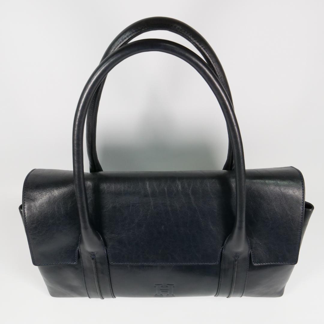 美品✨ ヒロフ ハンドバッグ トートバッグ レザー Hロゴ ダークネイビー