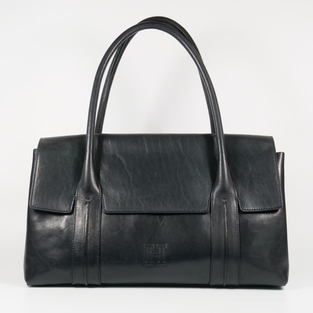 美品✨ ヒロフ ハンドバッグ トートバッグ レザー Hロゴ ダークネイビー
